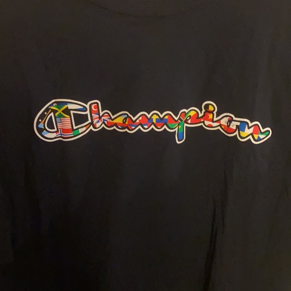 Black Champion T Shirt with Flags of the World Logo - Picture 3 of 4